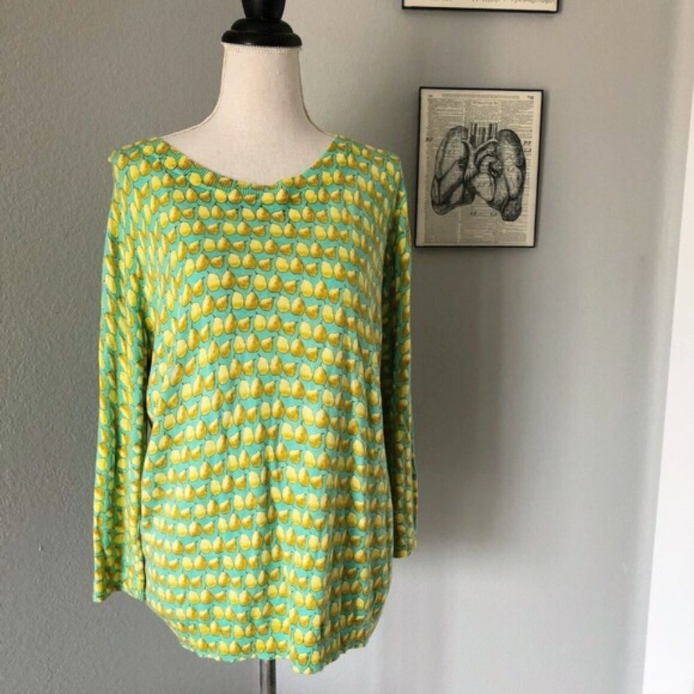 Talbots Pear Print Pullover Button Back Sweater - image 2